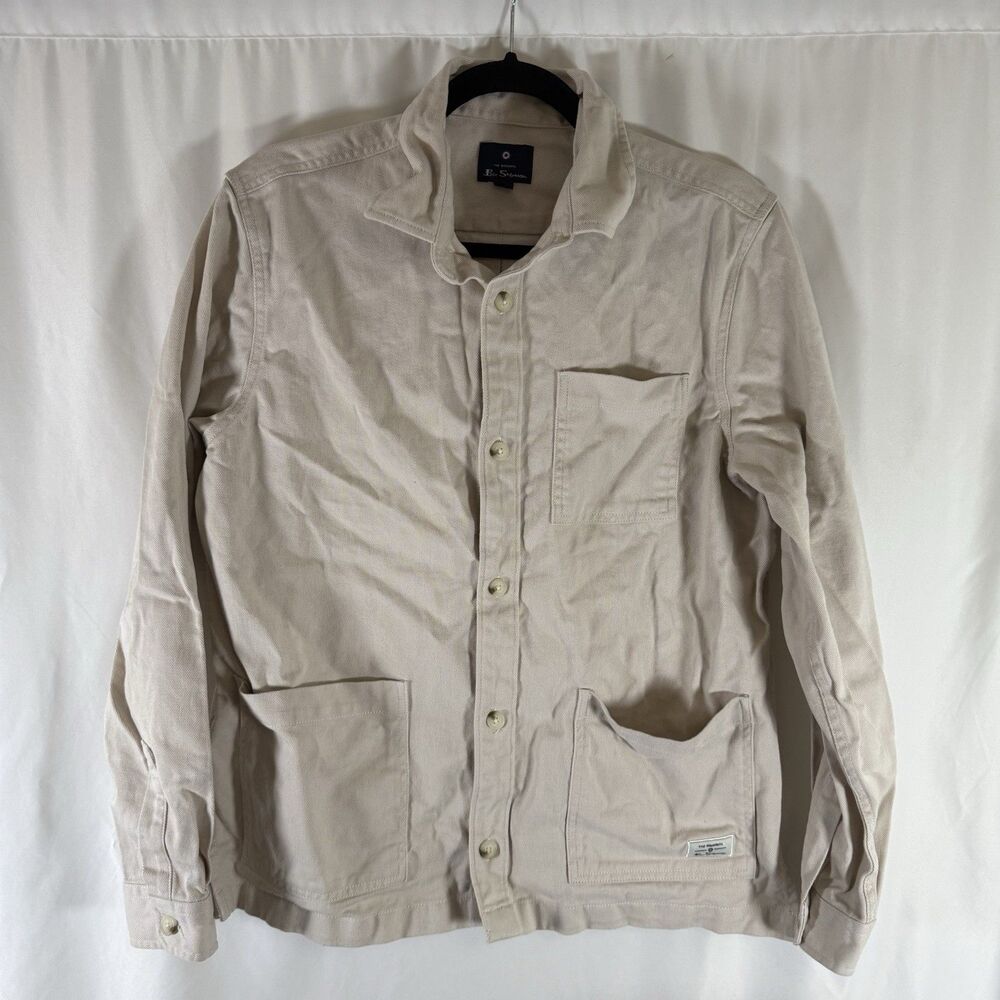 Ben Sherman Denim Jacket Men's Medium White Button Up Long Sleeve Pockets